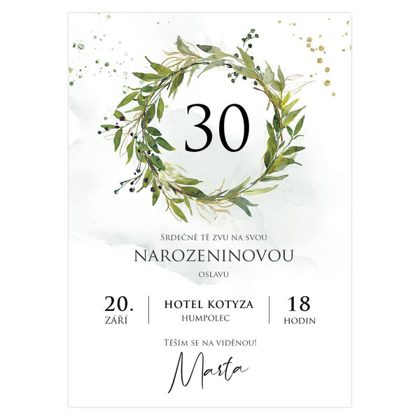 Narozeninová pozvánka 25 - kruh z bezových větviček